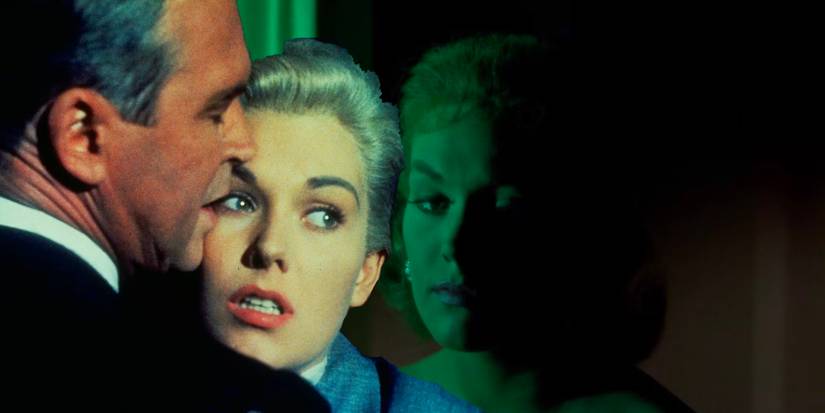 James Stewart and Kim Novak in Vertigo collage
