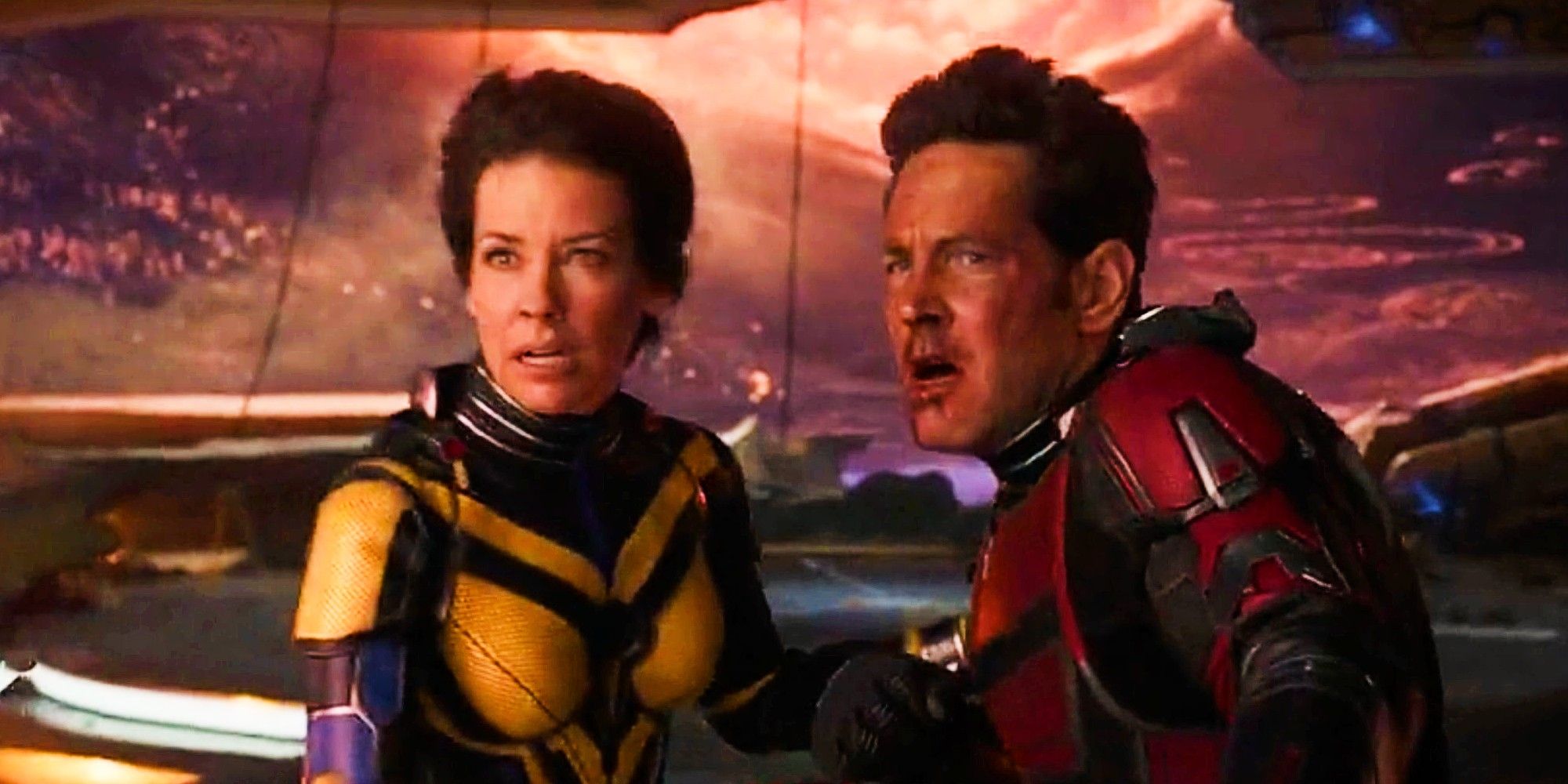Hope and Scott looking battered and scared in Ant-Man and the Wasp Quantumania