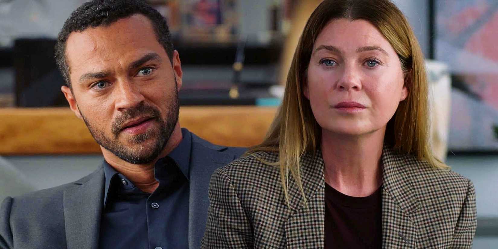 Jesse Williams as Jackson Avery and Ellen Pompeo as Meredith Grey in Grey's Anatomy season 19 episode 5