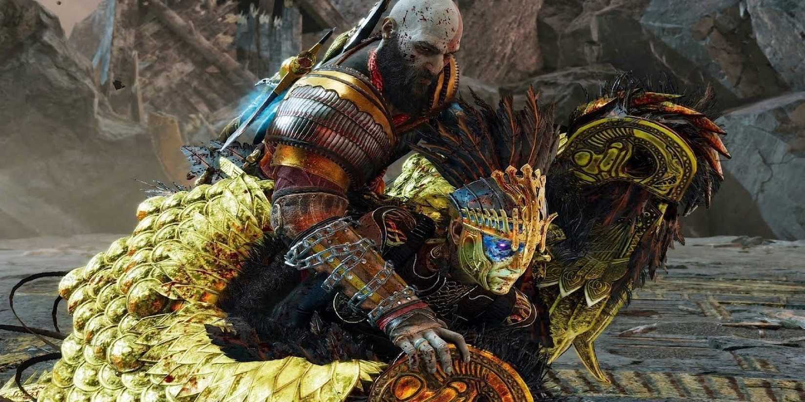Kratos and Gna fight in God of War Ragnarok 