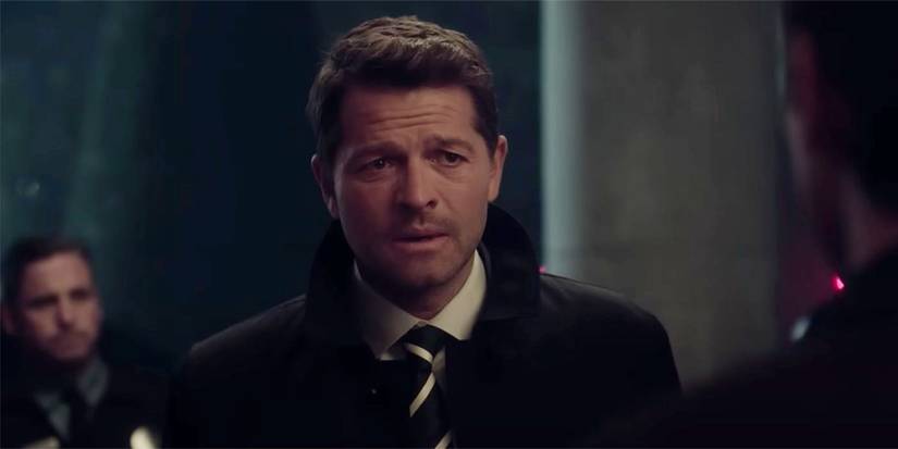 Misha Collins as Harvey Dent in Gotham Knights, looking a bit concerned
