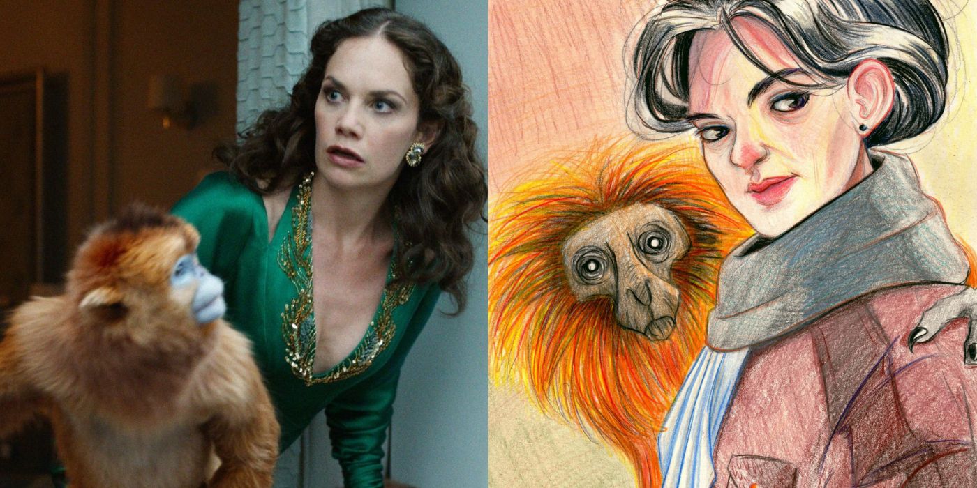 Mrs. Coulter and the Golden Monkey from His Dark Materials.