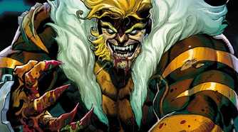 Sabretooth smiling with blood on his claws and teeth in Marvel Comics