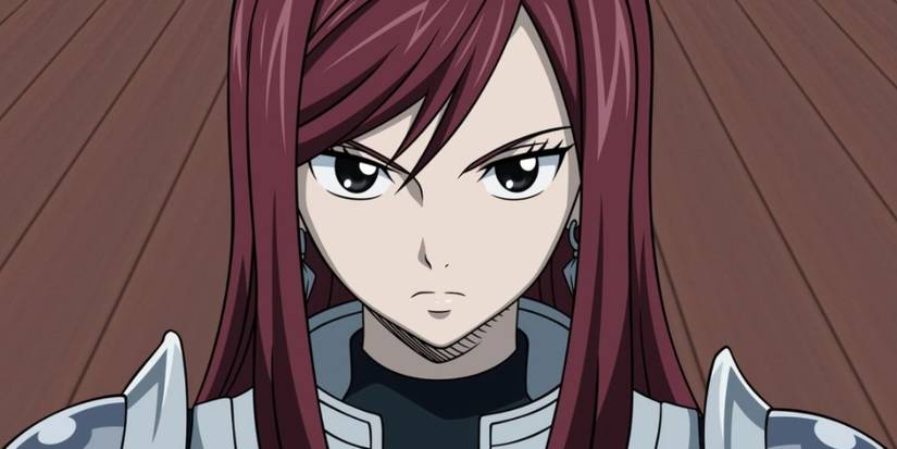 Erza Scarlet from Fairy Tail looking forward confidently. 