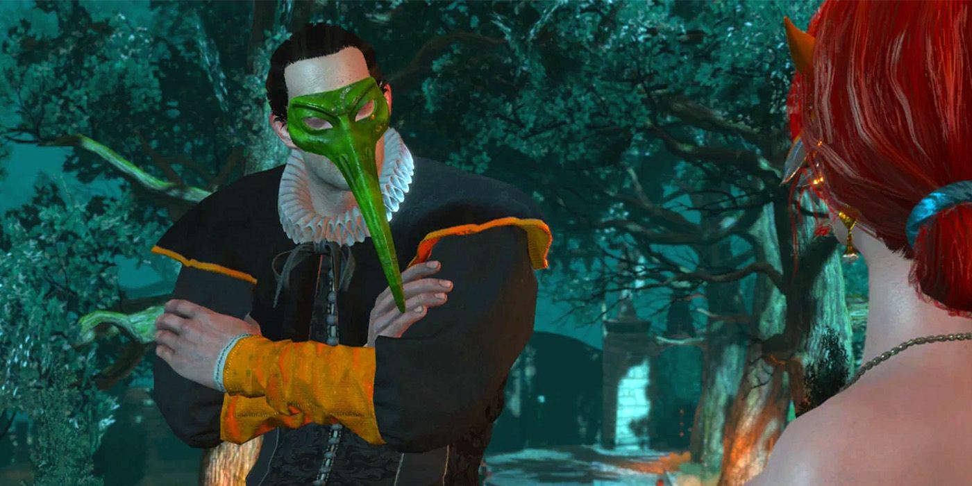 Moritz crossing his arms while looking at Triss in the banquet in The Witcher 3.