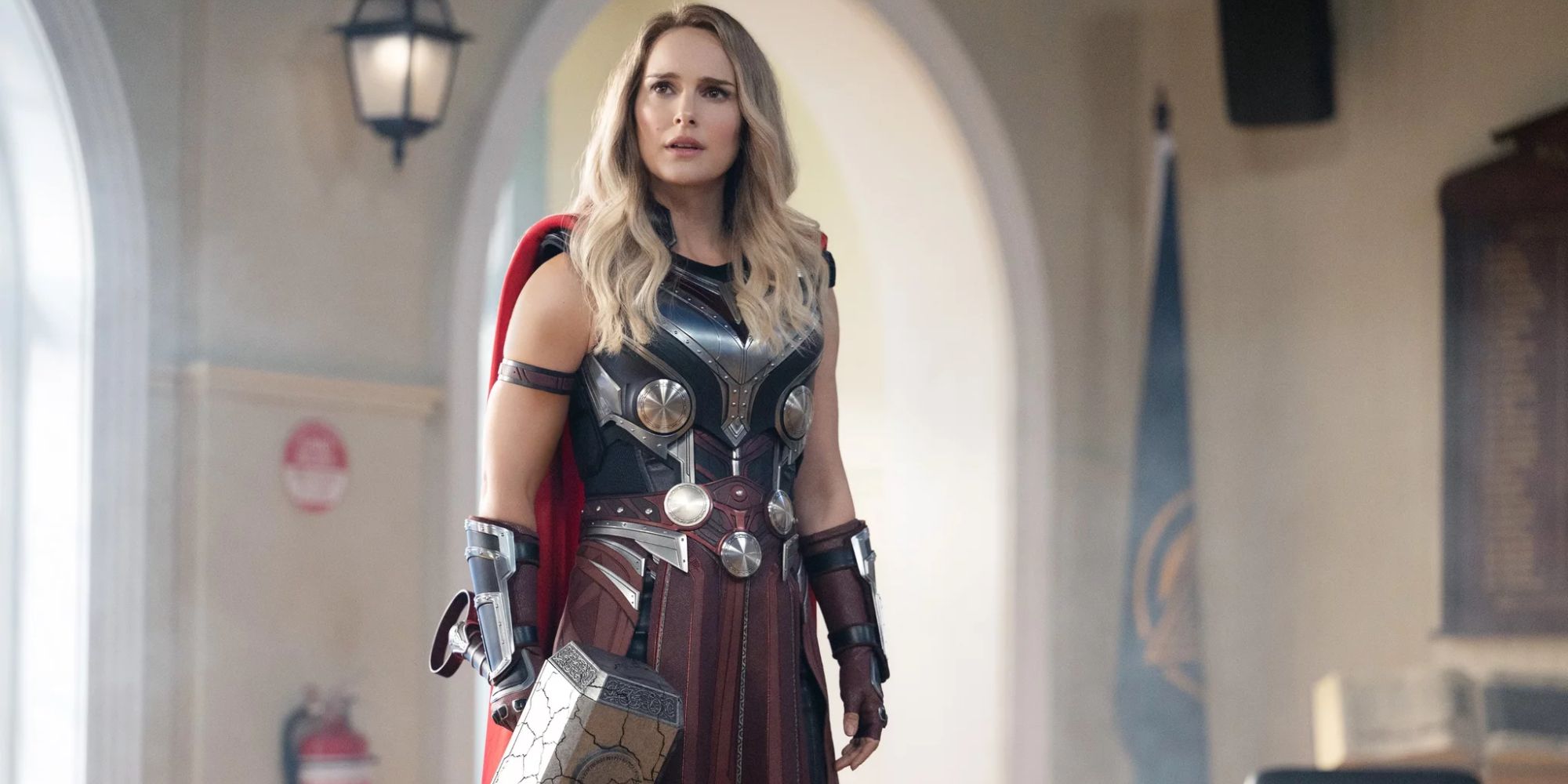 Natalie Portman's Jane Foster as Thor in full Asgardian-style armor in Thor: Love and Thunder