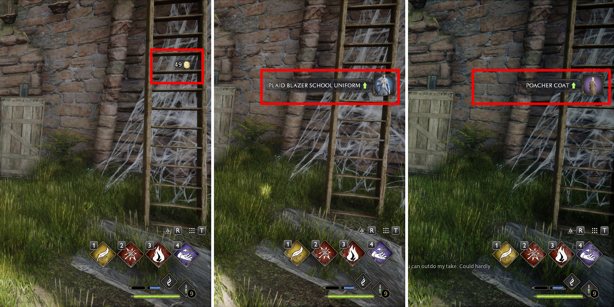 three images showing the random nature of loot in hogwarts legacy 