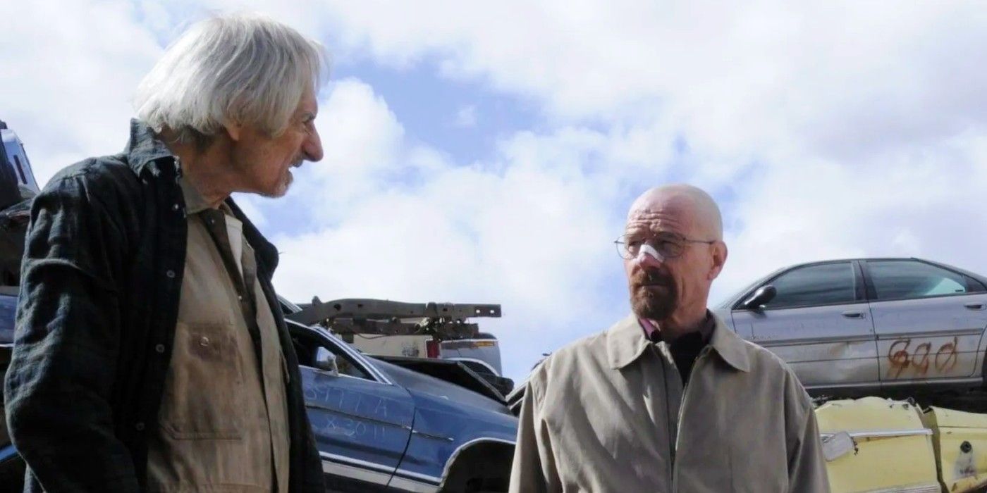 Bryan Cranston as Walter White looking at Larry Hankin as Old Joe in Breaking Bad season 5