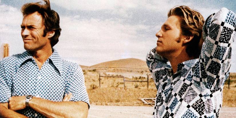 Clint Eastwood and Jeff Bridges looking off-screen in Thunderbolt and Lightfoot