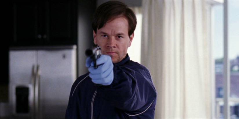 Staff Sergeant Dignam (Mark Wahlberg) prepares to shoot Sullivan in the ending of The Departed.