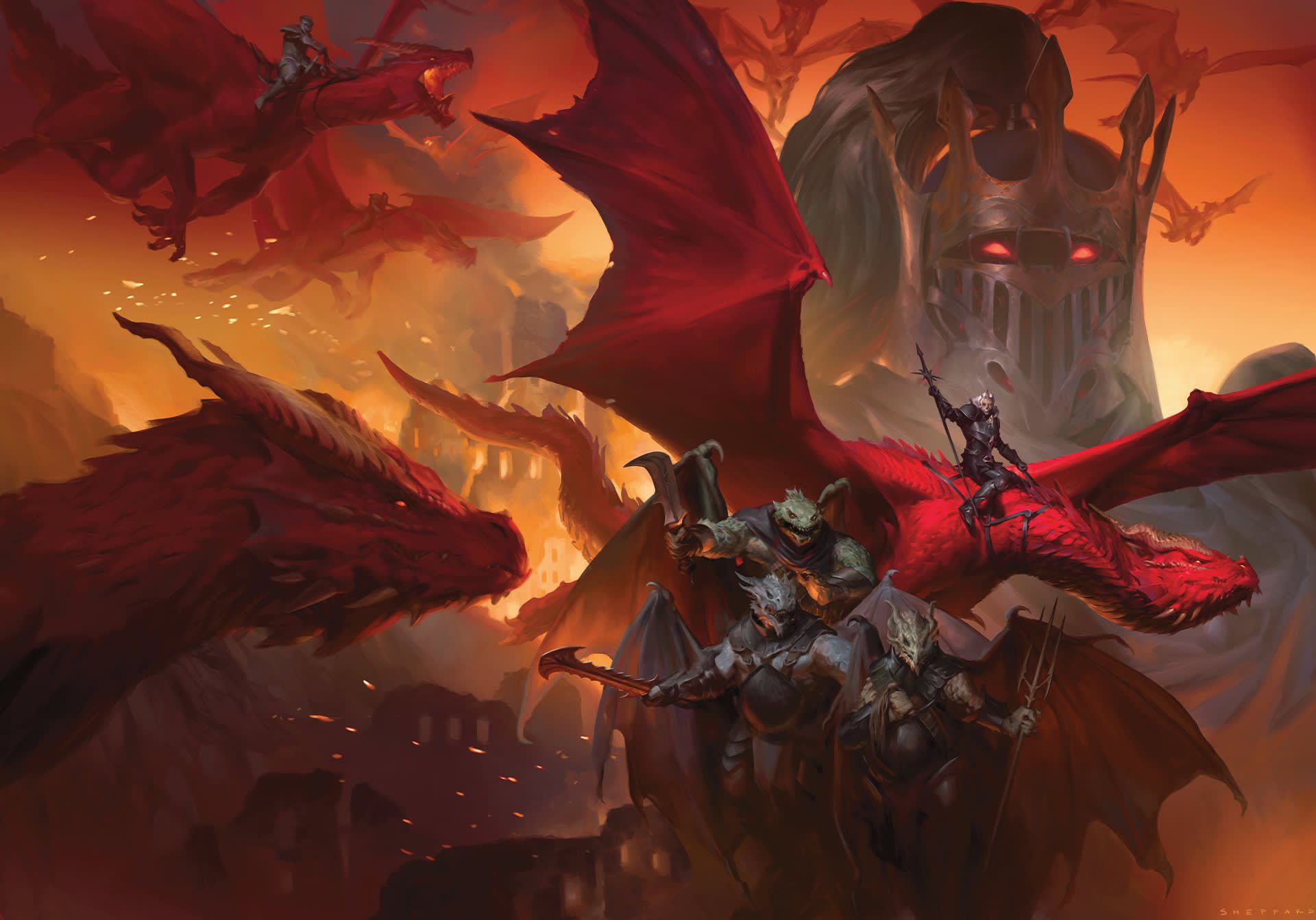 dnd image with trolls and a soldier on horseback