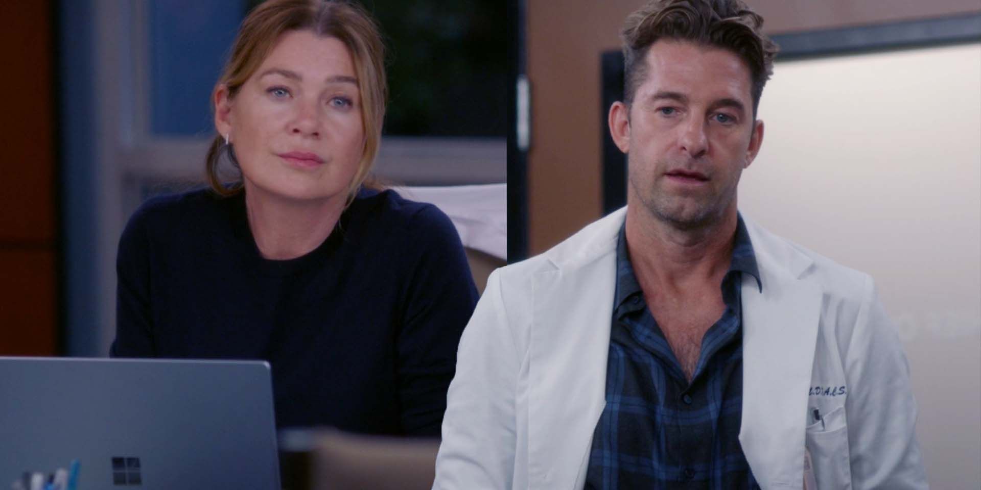 Ellen Pompeo as Meredith Grey and Scott Speedman as Nick Marsh in Grey's Anatomy S19