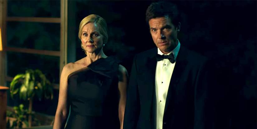 Laura Linney as Wendy in a dress and Jason Bateman as Marty in a tuxedo in Ozark