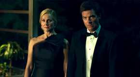 Laura Linney as Wendy in a dress and Jason Bateman as Marty in a tuxedo in Ozark