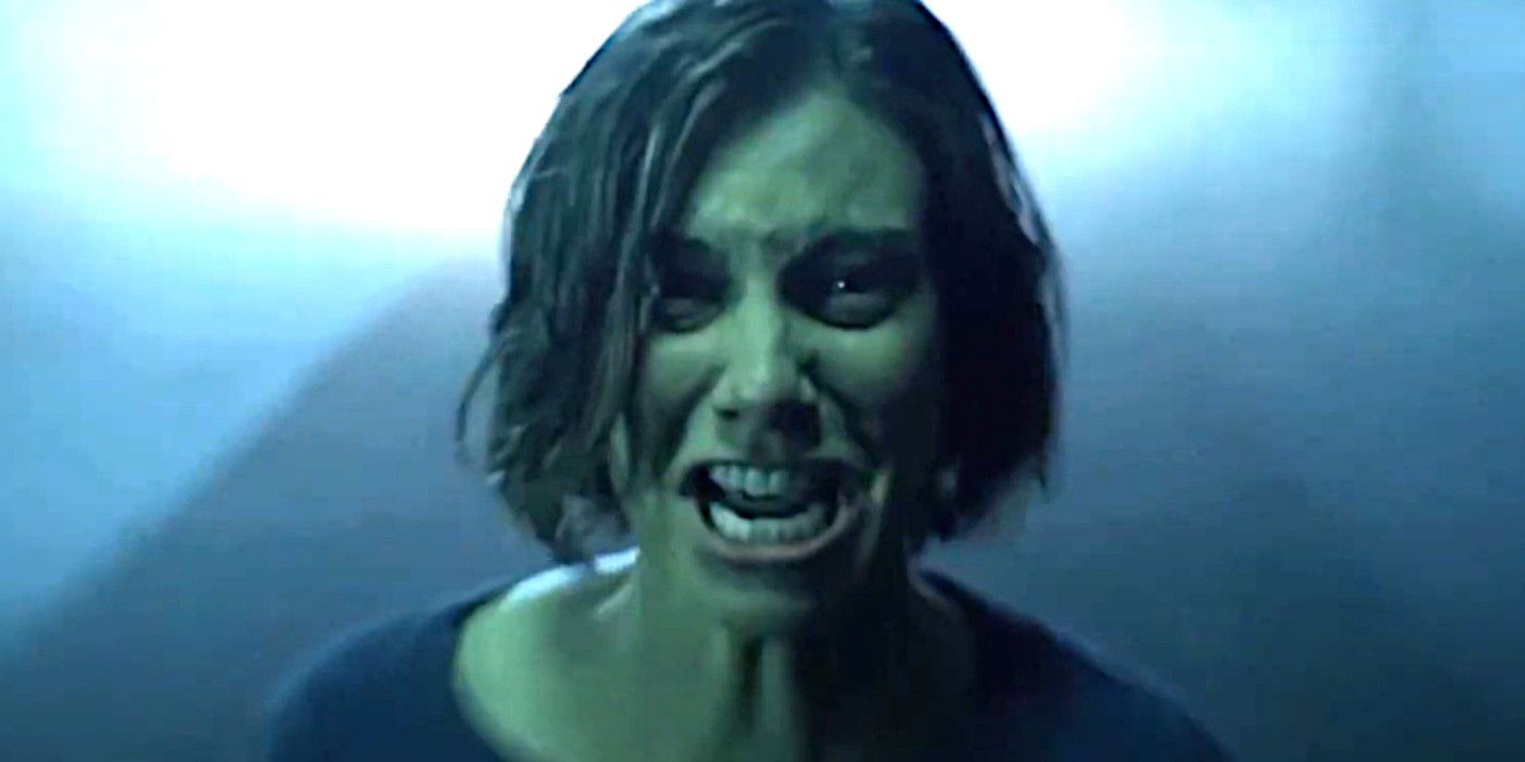 Lauren Cohan as Maggie in The Walking Dead Dead City making an ugly screaming face against a dark backdrop