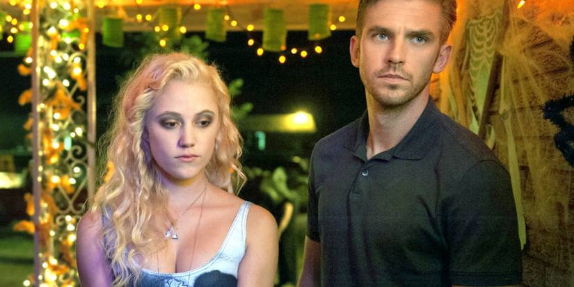 Anna and David standing at a party in The Guest