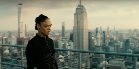 Tessa Thompson as Charlotte Hale on top of a building in Westworld