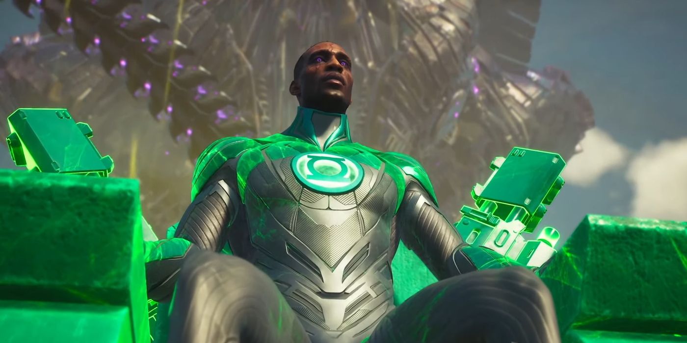 Green Lantern John Stewart sits on a green throne in Suicide Squad: Kill the Justice League