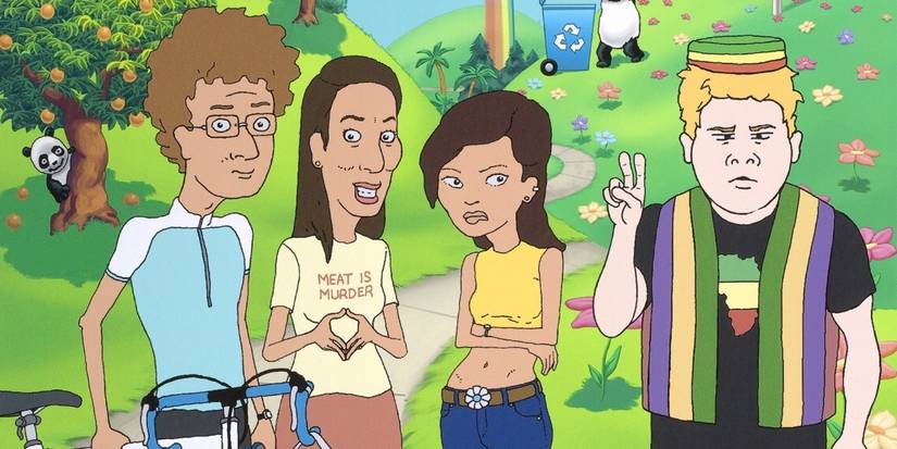 O elenco de The Goode Family posa em frente a um parque