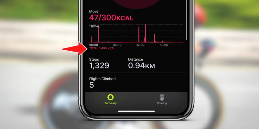 iPhone activity app total calories screenshot