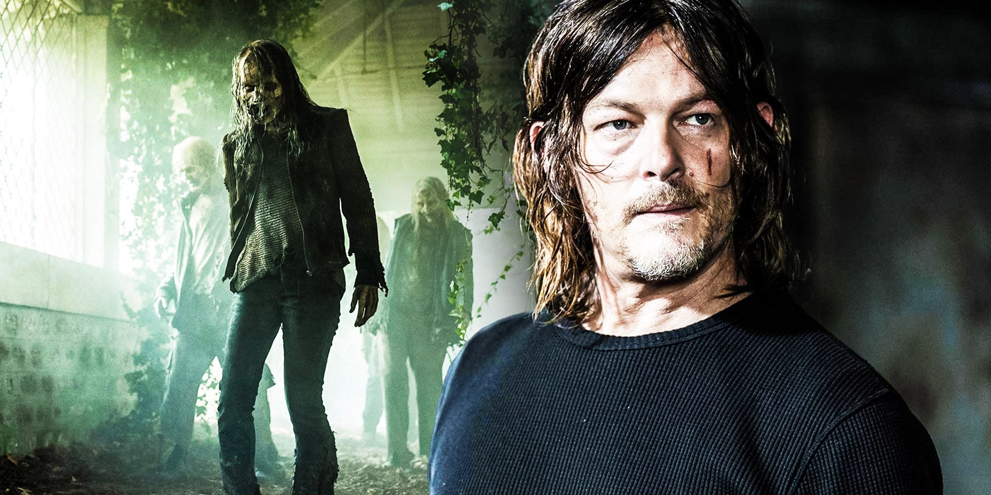 An image of Daryl Dixon next to a zombie in The Walking Dead