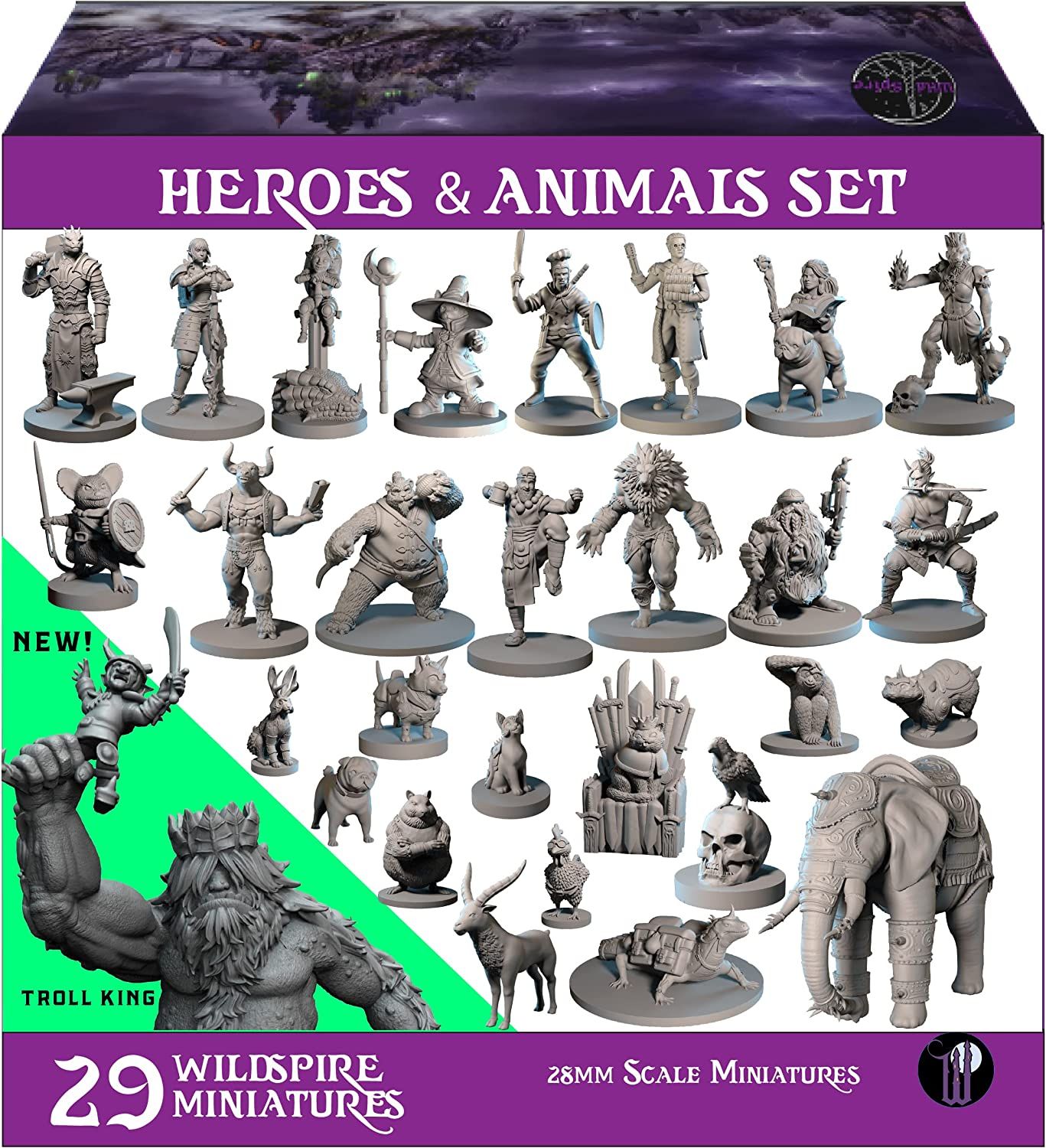 Wildspire Heroes, Animals &amp; Troll for D&amp;D Miniatures 1-1