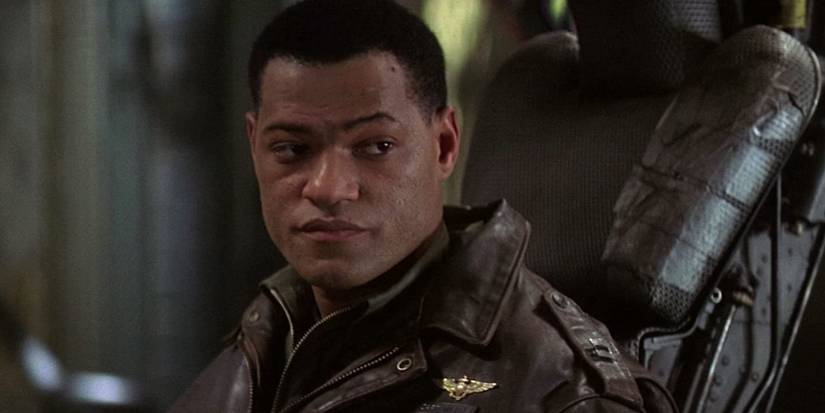 A closeup sH๏τ of Lawrence Fishburne as Miller in Event Horizon.