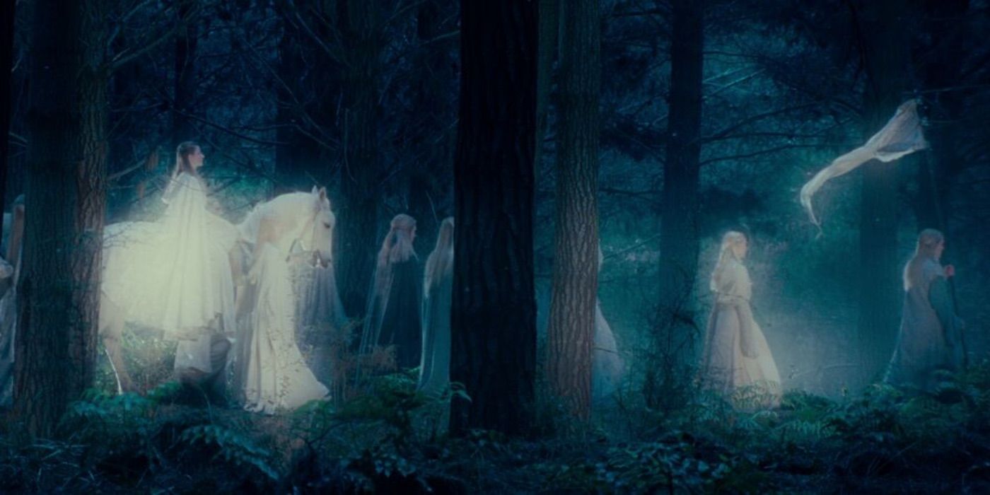 Elves pass through a wood in The Lord of the Rings.