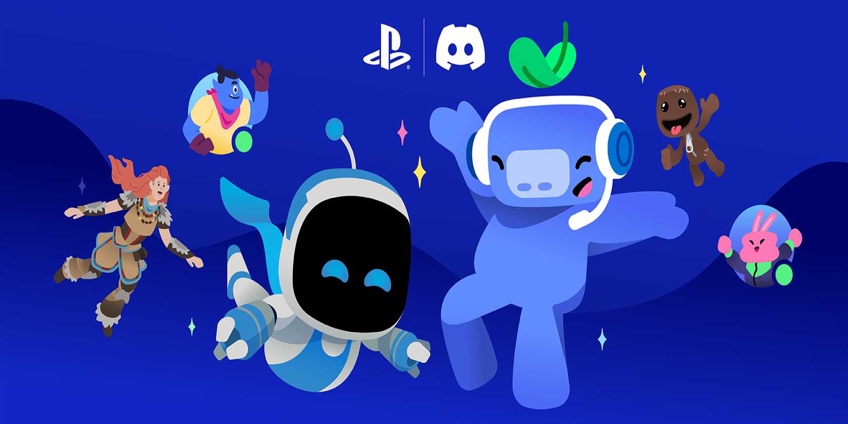 PlayStation 5 Discord Integration Official Art With PlayStation Mascots And Discord Mascot Wumpus Partying