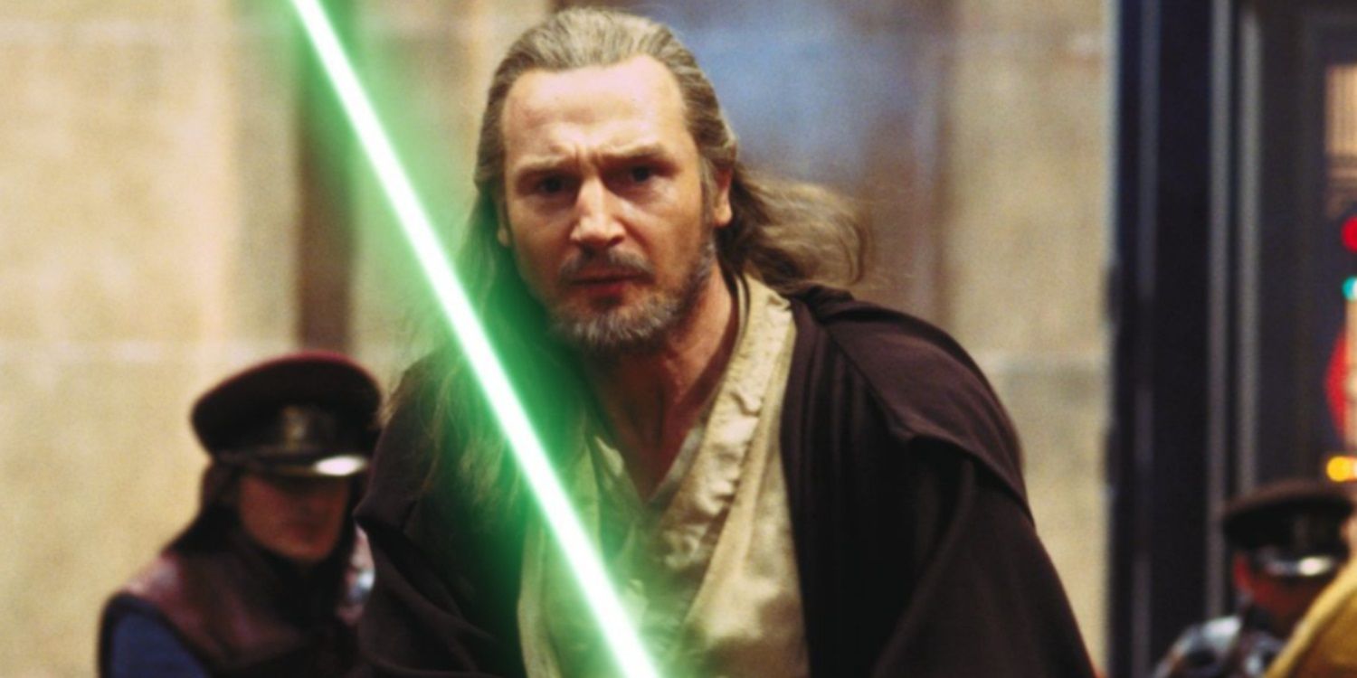 Qui-Gon with a Lightsaber in Star Wars: The Phantom Menace