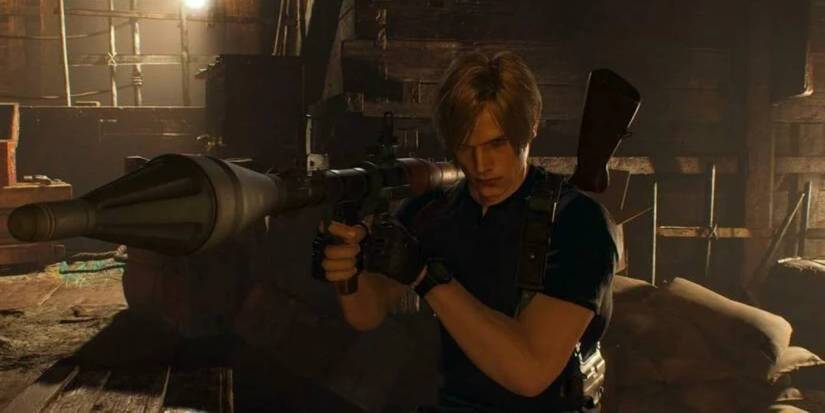 Resident Evil 4 Remake Leon Holding Rocket Launcher