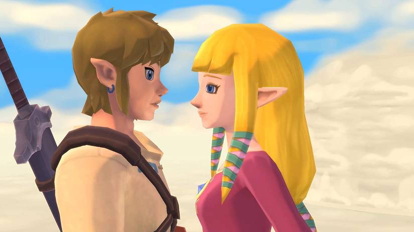 Link and Zelda face to face in Skyward Sword.