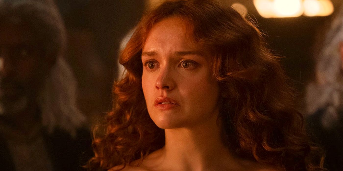 Olivia Cooke as Alicent looking afraid in House of the Dragon