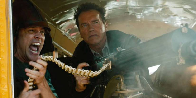 Arnold Schwarzenegger shooting a rail gun in The Last Stand 
