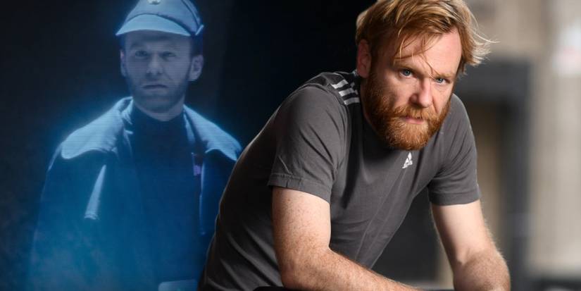 Брендол Хакс в виде голограммы рядом с актером Брайаном Глисоном