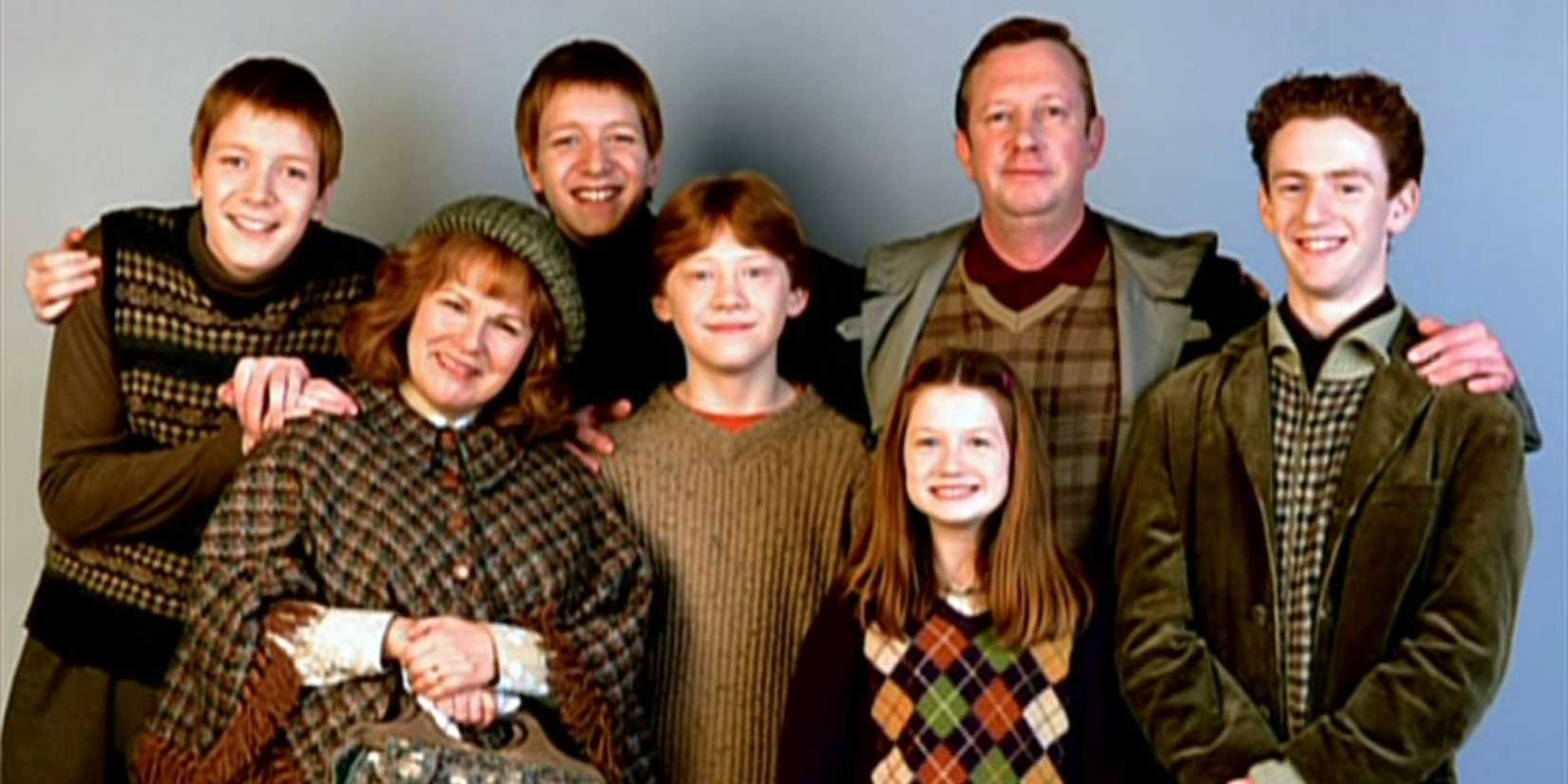 Fred, George, Arthur, Percy, Molly, Ron, and Ginny Weasley from Harry Potter