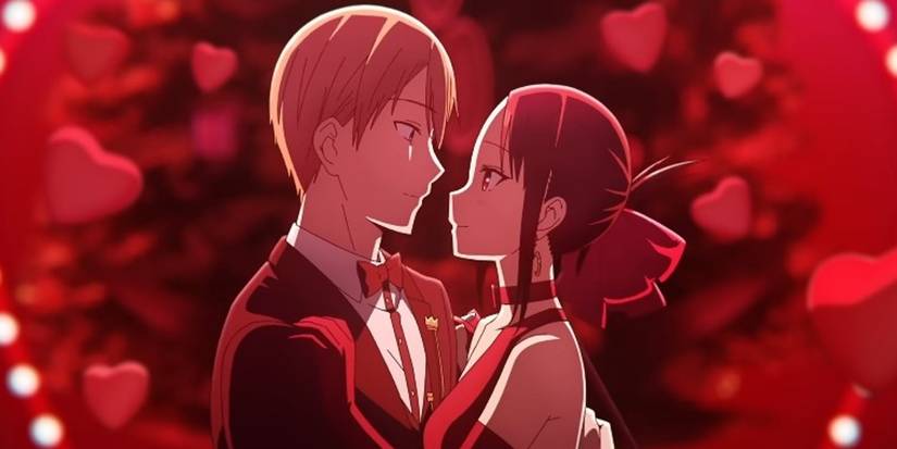Kaguya and Miyuki hold each other and stare into each others' eyes in Kaguya-Sama.