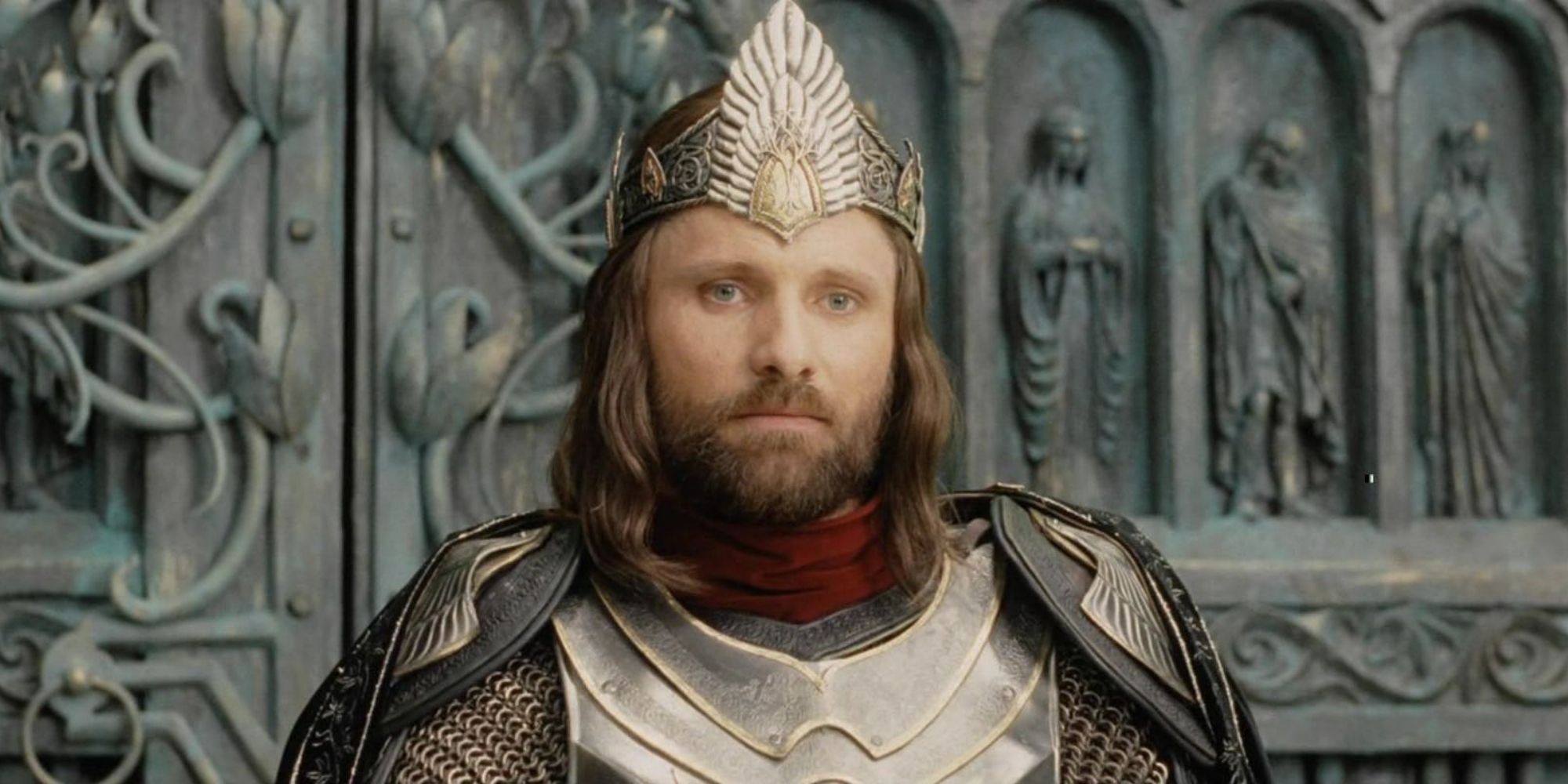 Aragorn as the rightful ruler of the Kingdoms of Gondor and Arnor in Lord of the Rings the Return of the King