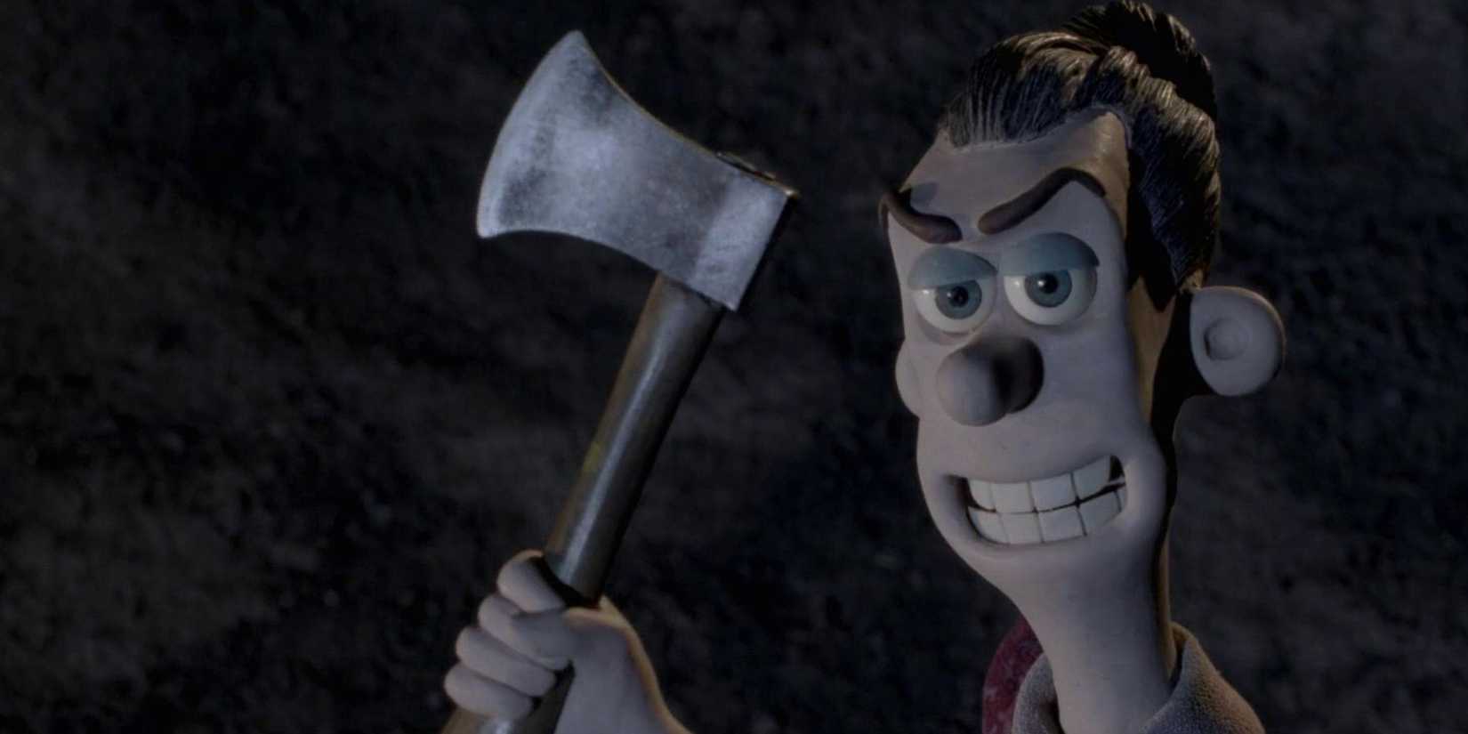 Mrs. Tweedy holding an axe in Chicken Run