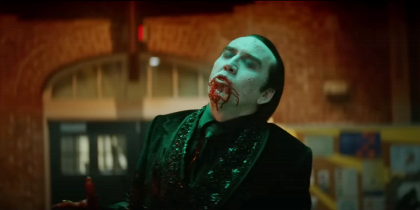 Nic Cage as Dracula drinking blood