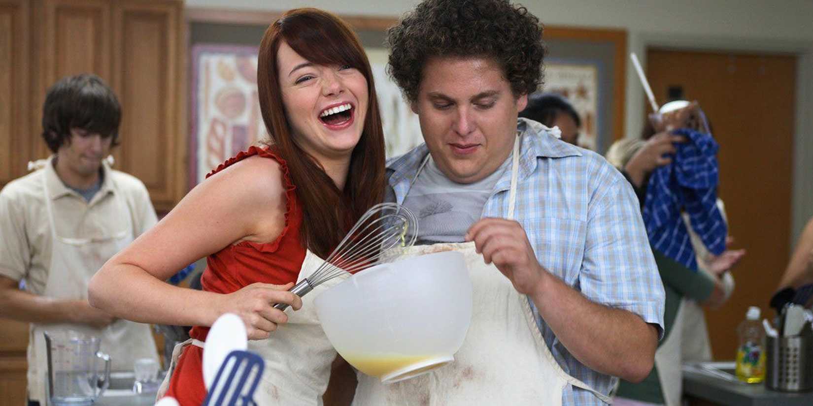 Seth and Jules in home ec class in Superbad