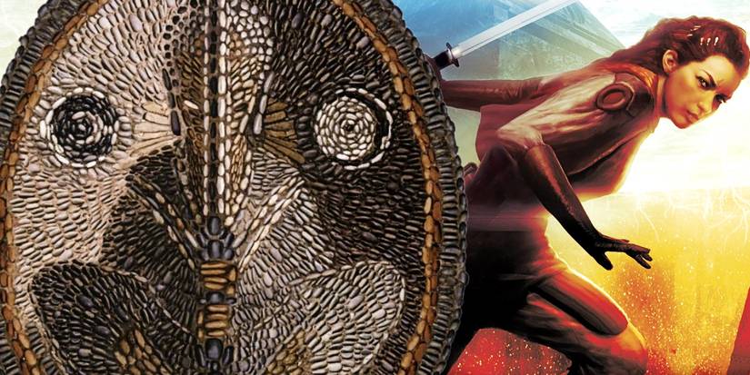 Lado esquerdo: o mural do Jedi Prime de Star Wars: The Last Jedi; lado direito: a Ranger Je'daii Lanoree Brock na capa de Star Wars: Dawn of the Jedi - Into the Void.