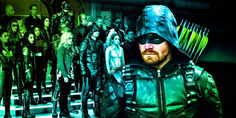 Stephen Amell como Oliver Queen e David Ramsey como John Diggle em Crise nas Infinitas Terras