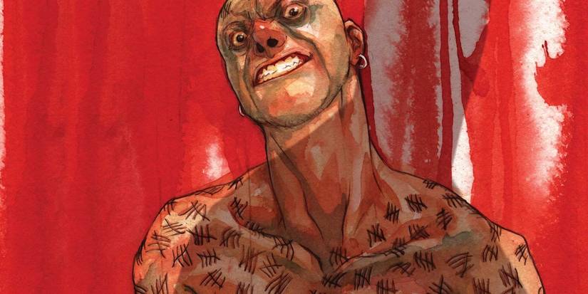 Victor Zsasz com marcas de cortes em quadrinho da DC