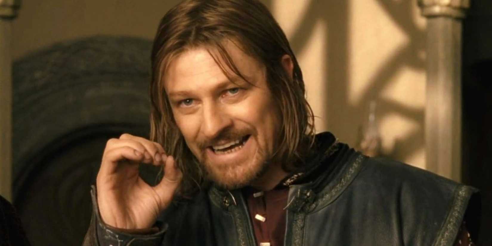 Sean Bean as Boromir speaking during the Council of Elrond in The Lord of the Rings: The Fellowship of the Ring