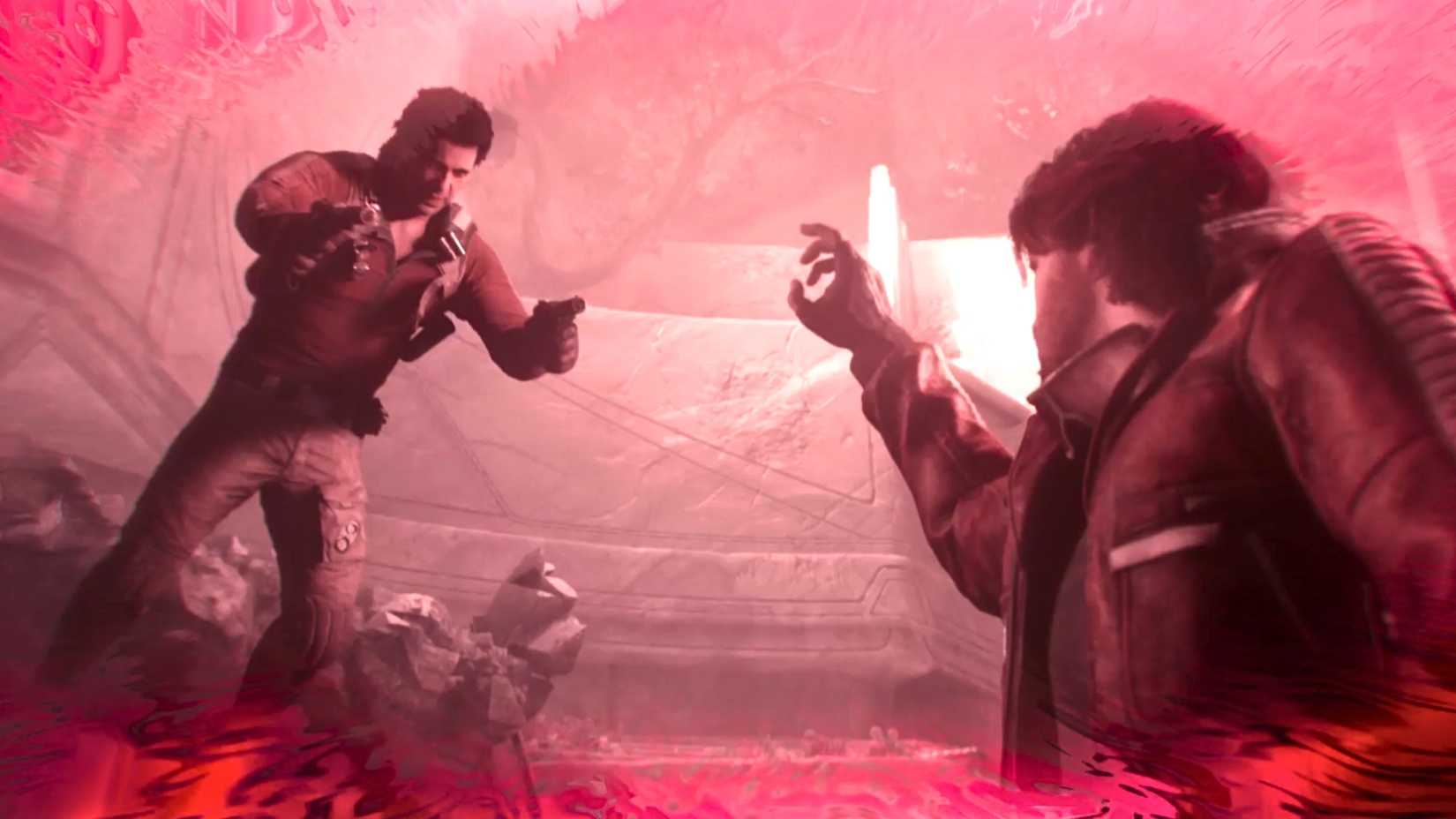 Cal Kestis using the dark side of the Force on Bode Akuna in Jedi_ Survivor