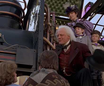 Доктор Браун, передающий сообщение Марти и Дженнифер в "Назад в будущее 3"