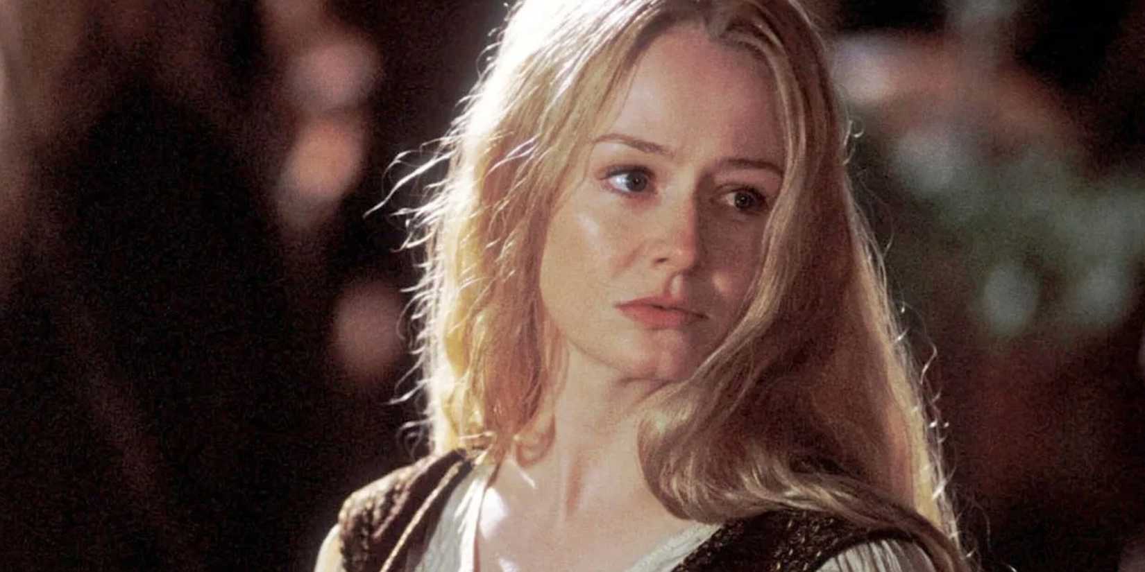 Eowyn looking over her shoulder in The Lord of the Rings.