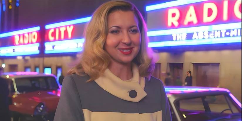 Hedy standing outside Radio City in Marvelous Mrs Maisel