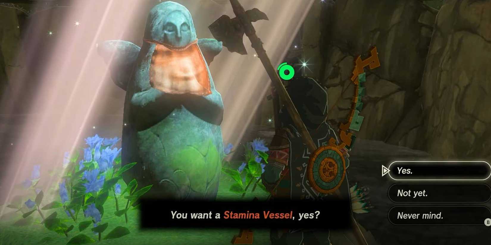 Zelda: Tears of the Kingdom Goddess Statue Offering Stamina Vessel for 4 Light of Blessings